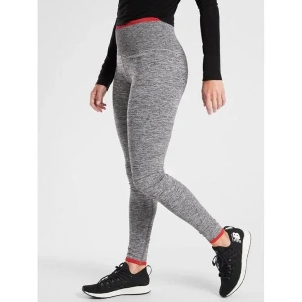 Athleta Andes High Rise Seamless Stretch‎ Tights Leggings Grey/Red Medium